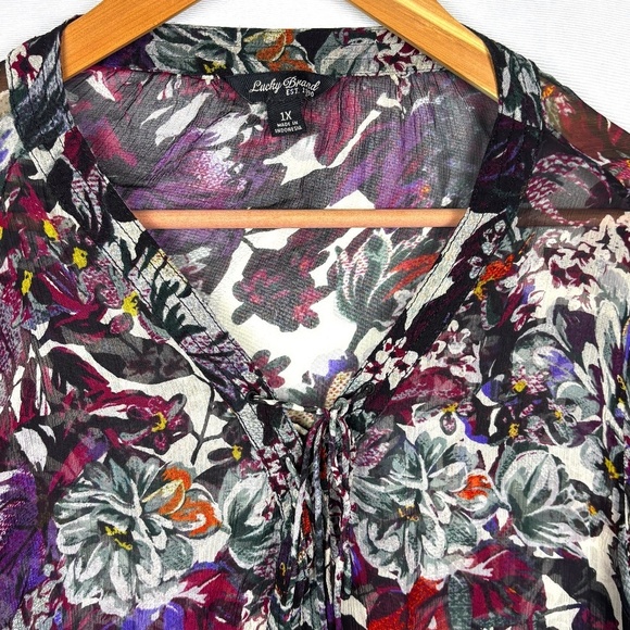 Lucky Brand Women Long Sleeve Tunic Blouse 1X Boho Peasant Festival Fairy Forest - Picture 2 of 11